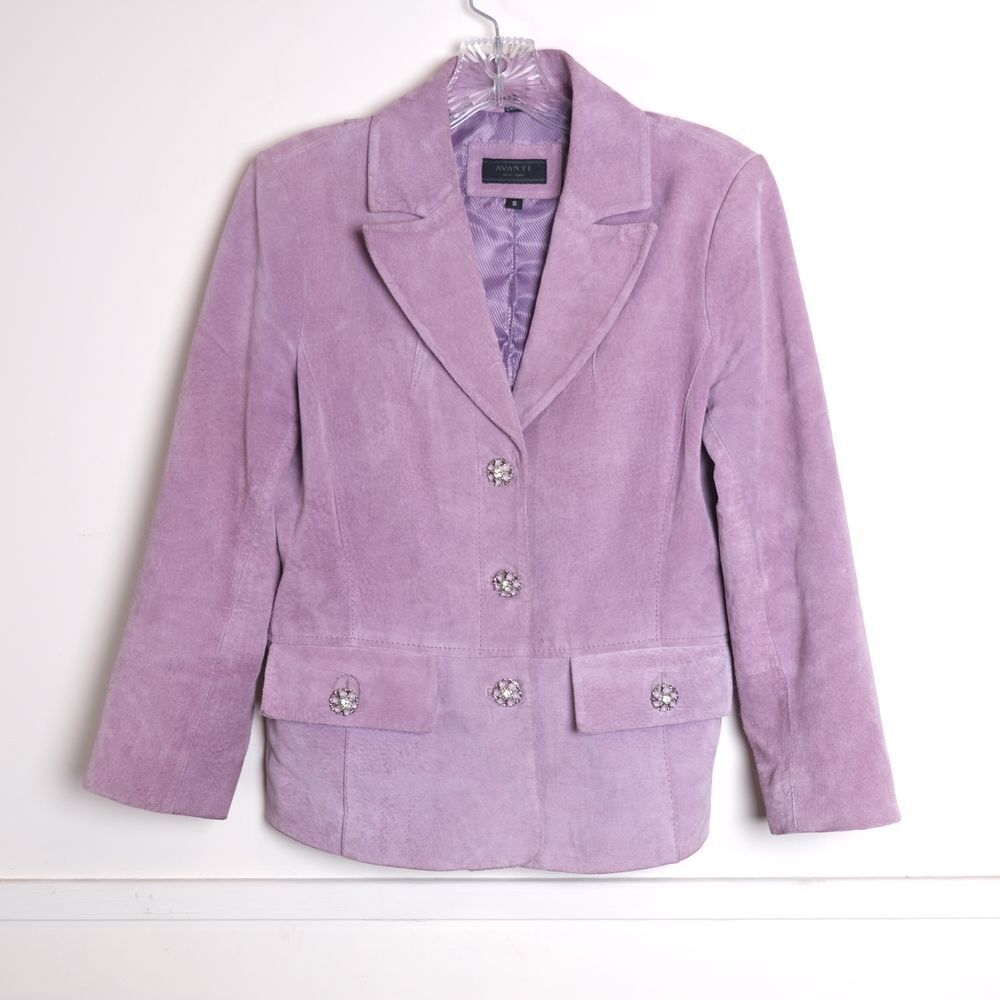 Vtg Y2K Avanti Sz Small Suede Leather Lavender Purple Button Old Money Jacket‎